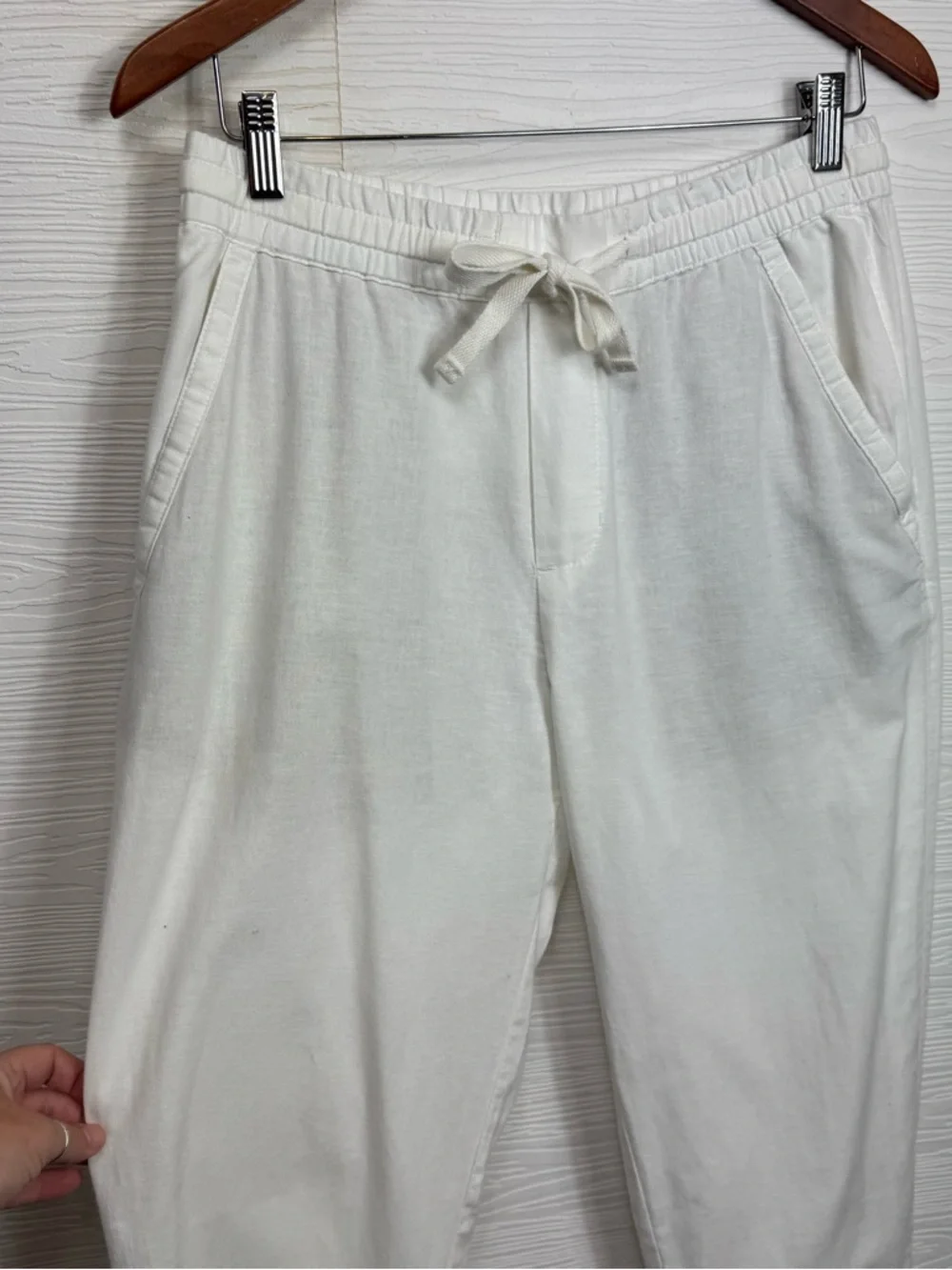 Zara White Linen Blend Pull on Straight Pants Medium